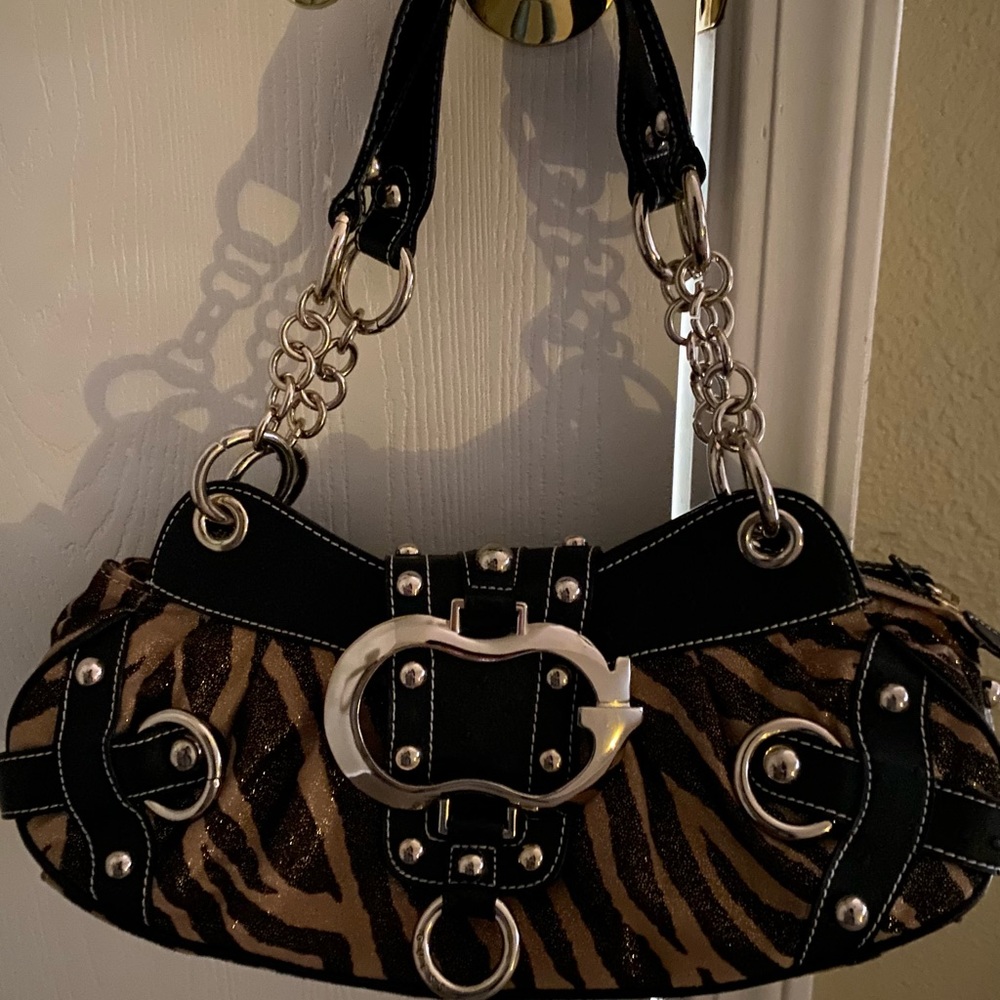 Guess Handbag/Purse Brown Zebra Striped with Black Accents